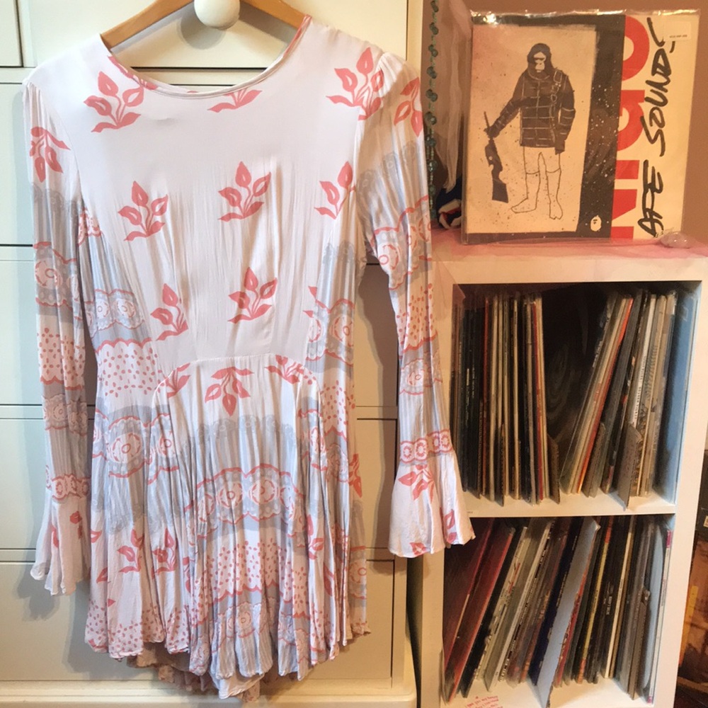 Free People Rare Loving Leila Boho Mini Dress Long Sleeve Festival Concert 10 M